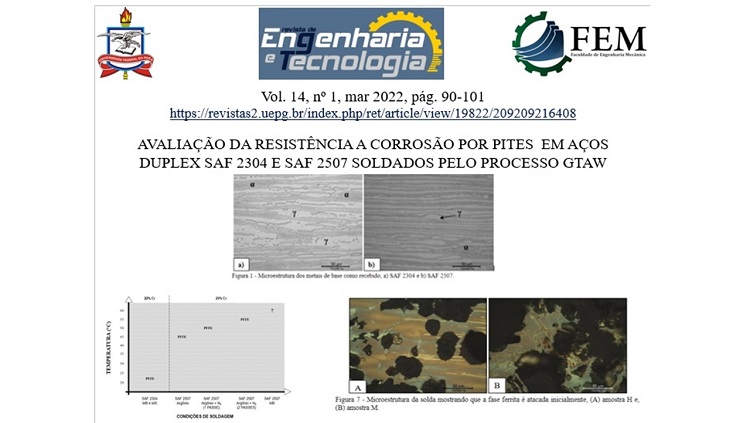 Artigo “Avaliação da Resistência a Corrosão por Pites em Aços Duplex SAF 2304 E SAF 2507 Soldados pelo Processo GTAW”